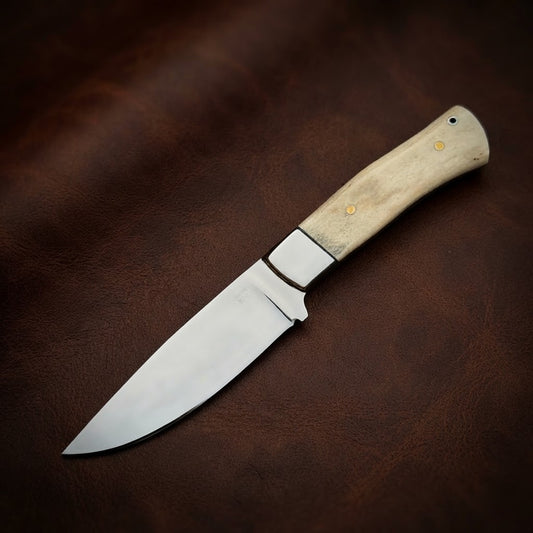 Custom Handmade D2 Steel Hunting Knife Bone Handle with Leather Sheath