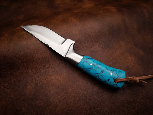 Custom Handmade D2 Steel Turquoise Resin Cowboy Hunting Knife with Sheath