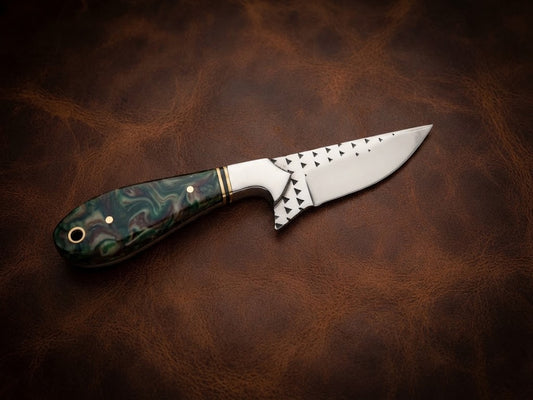 Handcrafted Custom Resin Handle Hunting Knife Genuine Rasp Blade & Outdoor EDC