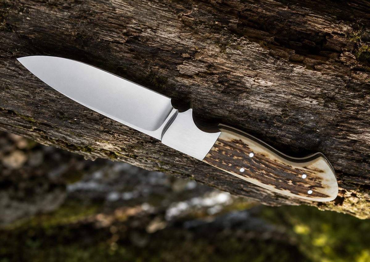 Custom J2 Steel Fixed Blade Hunting Knife – Antler-Style Handle & Outdoor Knife