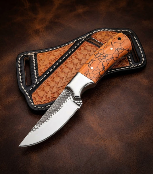 Handcrafted Custom Cowboy Hunting Knife Orange Resin Handle & Rasp Blade