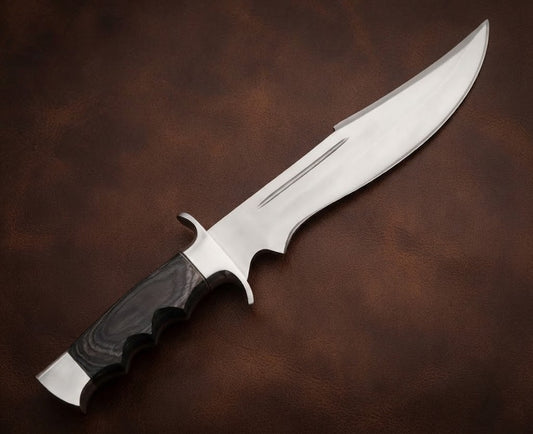 Handcrafted D2 Steel Bowie Hunting Knife with Pakka Wood Handle and Leather Sheath