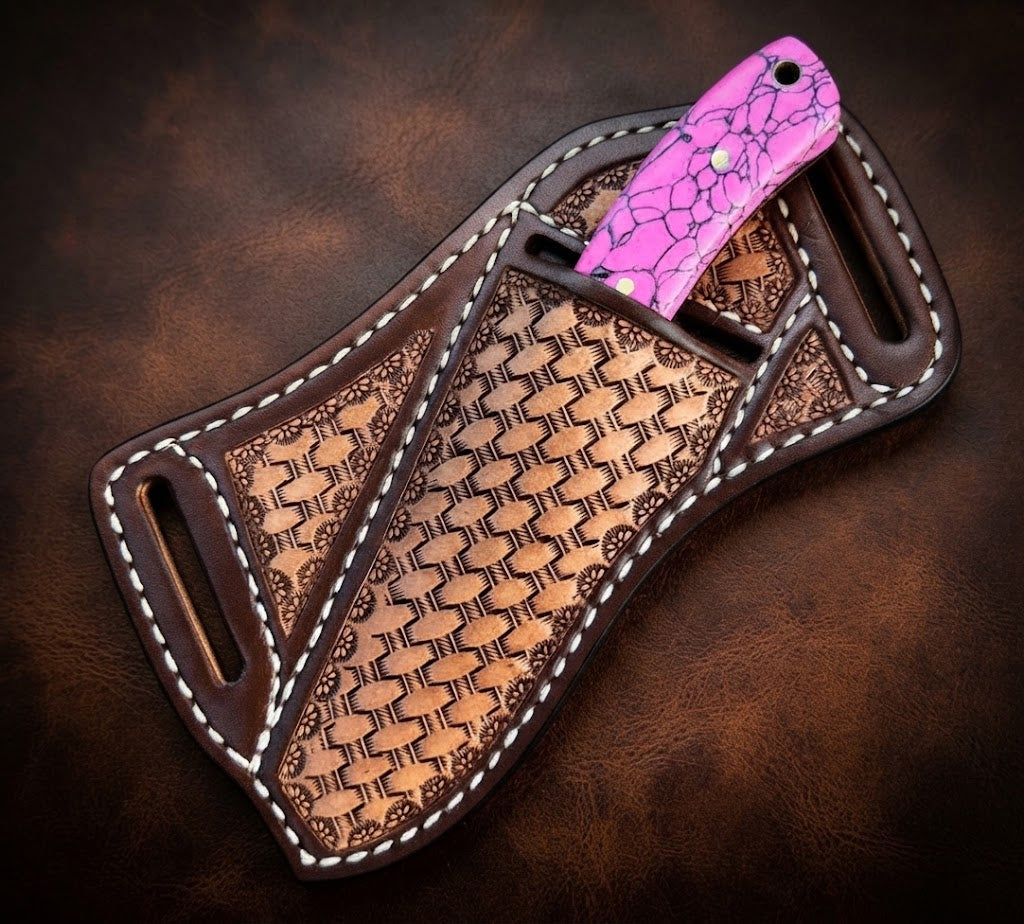 Handcrafted Custom Cowboy Hunting Knife Premium Pink Resin Handle & Damascus Steel Blade