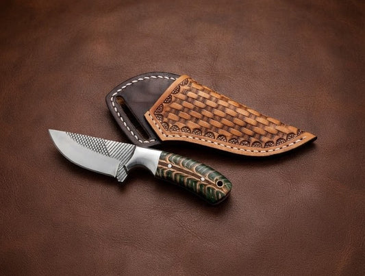 Handcrafted Custom Rasp Blade Cowboy Hunting Knife with Pinecone Handle & Leather Sheath