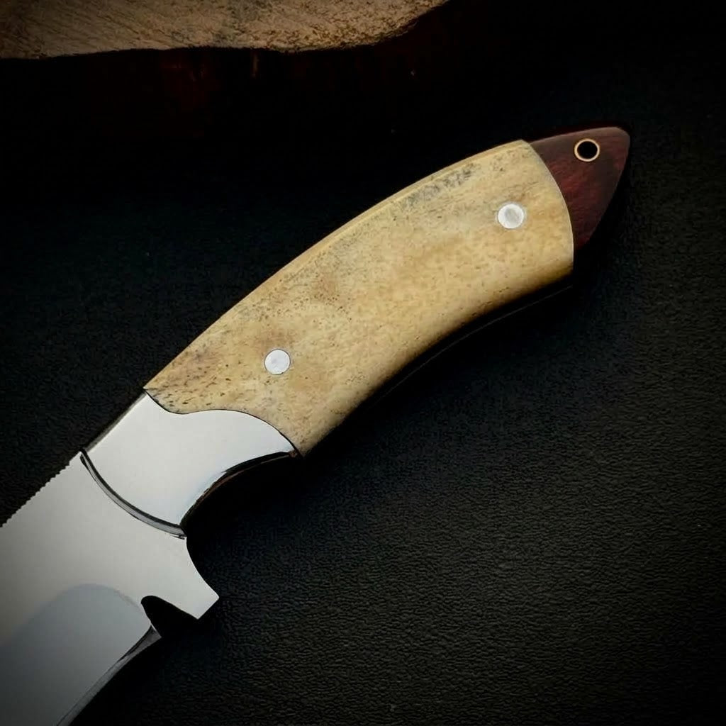 Custom Handmade Fixed Blade Knife – Bone Handle & Leather Sheath