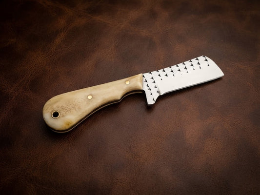 Handcrafted Cowboy Hunting Knife with Rasp Blade & Bone Handle with Leather Sheath