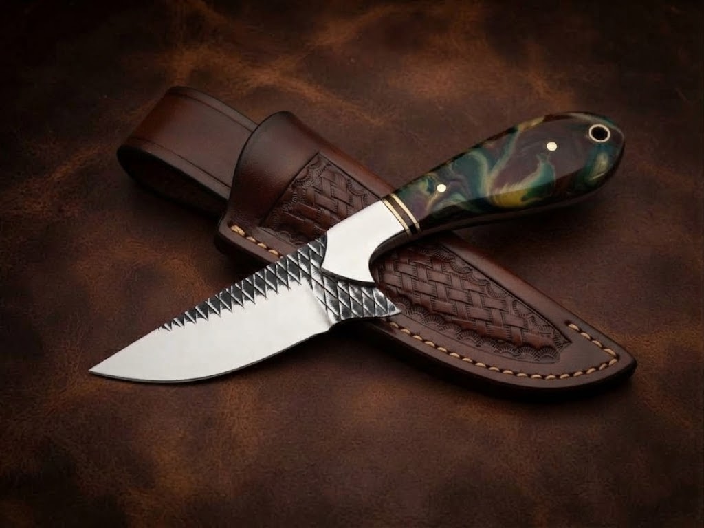 Handcrafted Custom Resin Handle Hunting Knife Genuine Rasp Blade & Outdoor EDC
