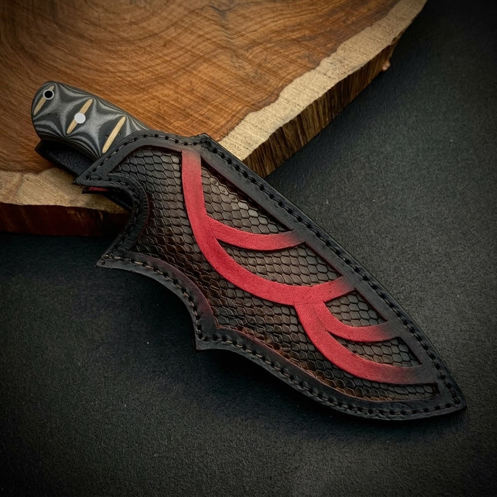Custom Handcrafted Fixed-Blade Bowie Knife with Micarta Handle and Leather Sheath