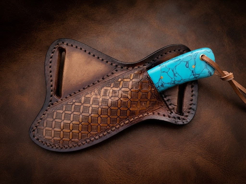 Custom Handmade D2 Steel Turquoise Resin Cowboy Hunting Knife with Sheath