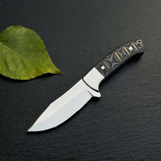 Custom Handcrafted Fixed-Blade Bowie Knife with Micarta Handle and Leather Sheath