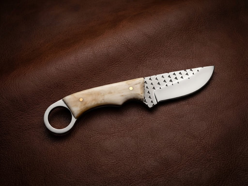 Custom Hunting Knife with Bone Handle & Rasp Blade Handmade Cowboy Knife