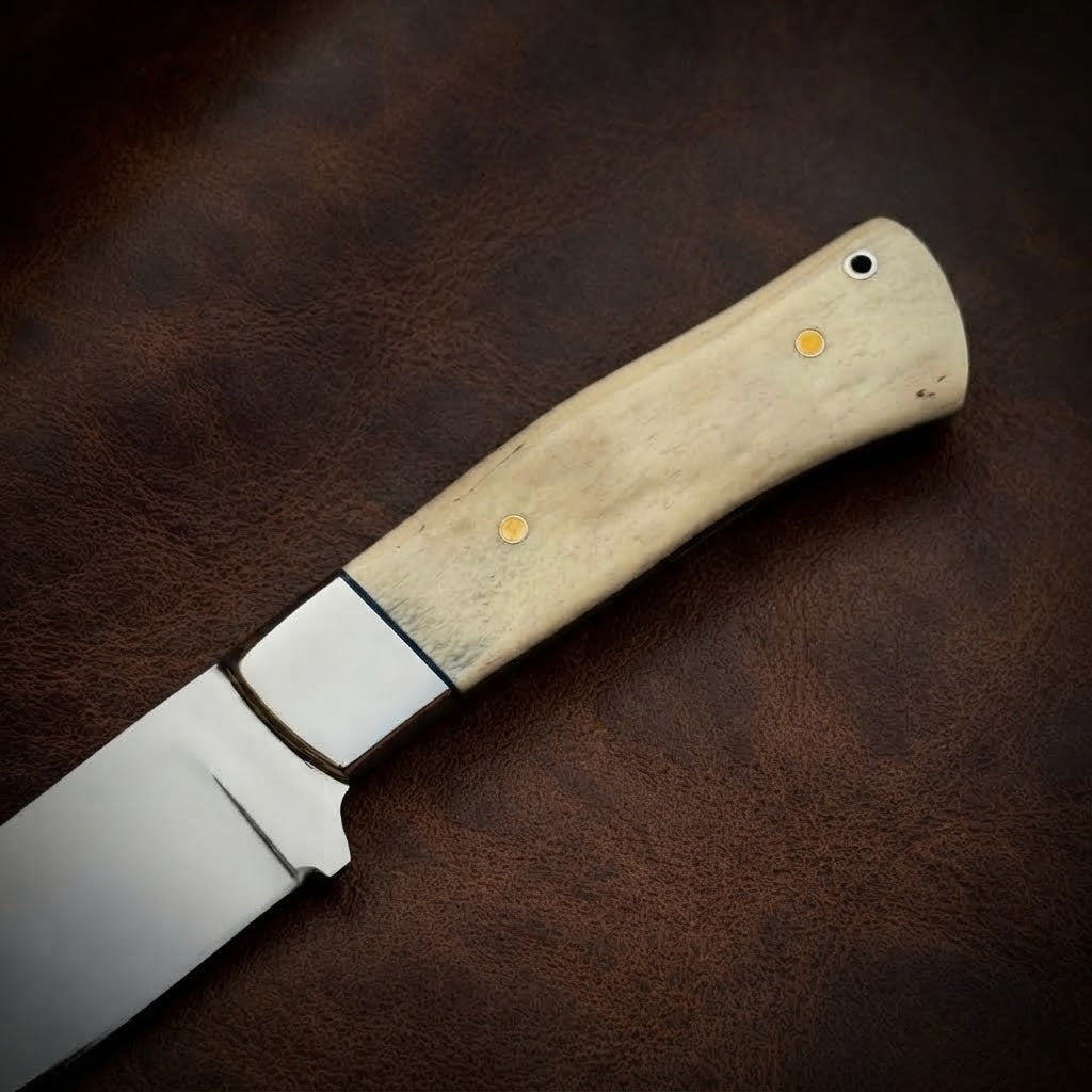 Custom Handmade D2 Steel Hunting Knife Bone Handle with Leather Sheath