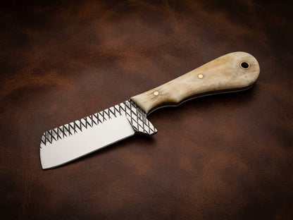 Handcrafted Cowboy Hunting Knife with Rasp Blade & Bone Handle with Leather Sheath