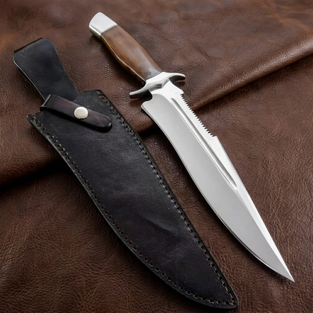 Handcrafted D2 Steel Bowie Hunting Knife with Premium Rosewood Handle