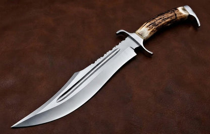 Handcrafted D2 Steel Bowie Knife with Genuine Deer Antler Handle Custom Hunting Knife