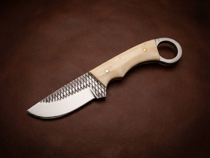 Custom Hunting Knife with Bone Handle & Rasp Blade Handmade Cowboy Knife