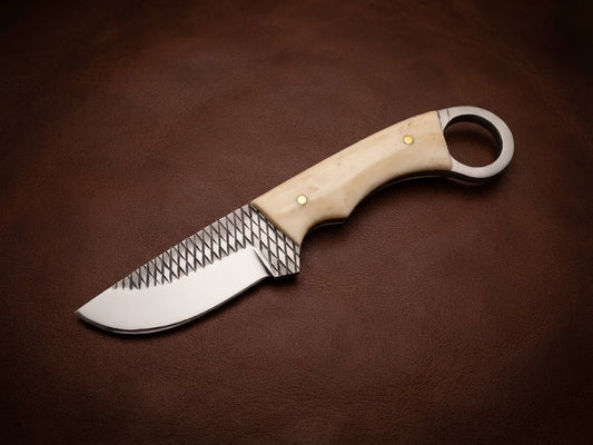Custom Hunting Knife with Bone Handle & Rasp Blade Handmade Cowboy Knife