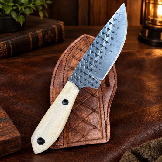 Handcrafted Cowboy Knife with Bone Handle & Leather Sheath