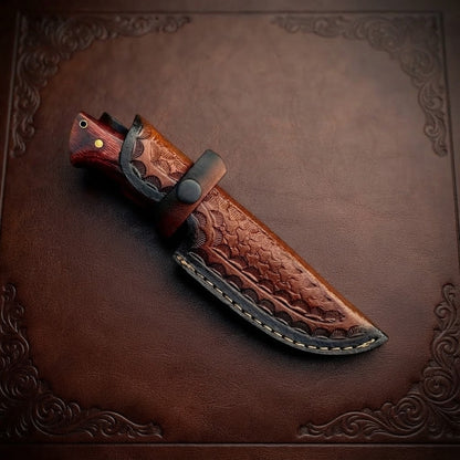Custom Fixed Blade Hunting Knife |Pakka Wood Handle & Leather Sheath
