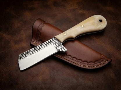 Handcrafted Cowboy Hunting Knife with Rasp Blade & Bone Handle with Leather Sheath