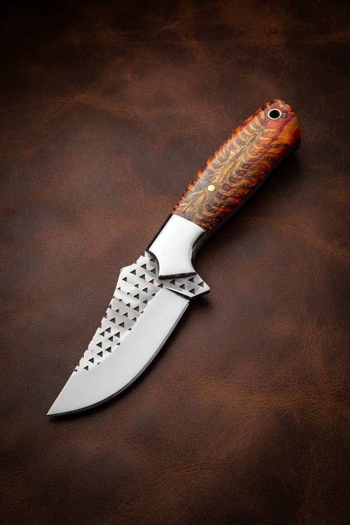 Handcrafted Custom Cowboy Hunting Knife Stabilized Pinecone Handle & Rasp Blade