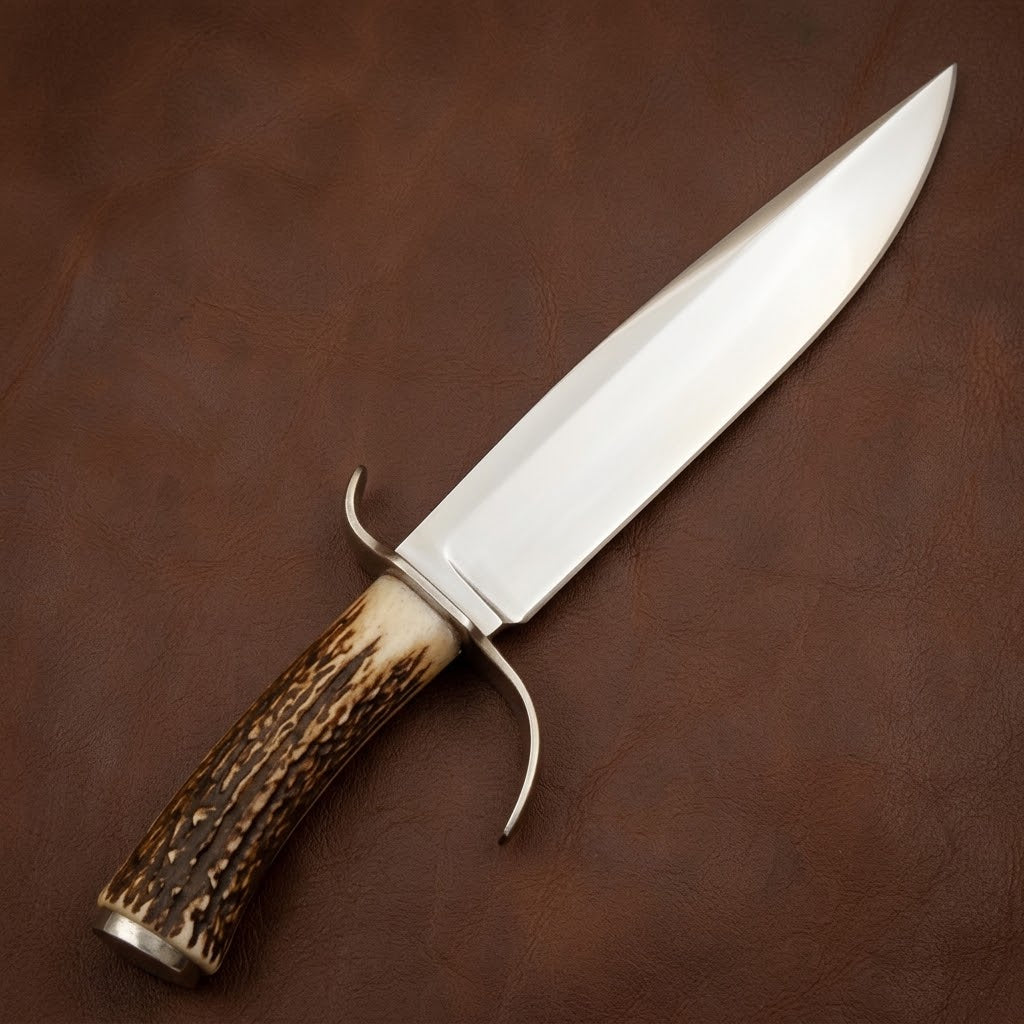 Handcrafted D2 Steel Bowie Hunting Knife with Premium Stag Antler Handle
