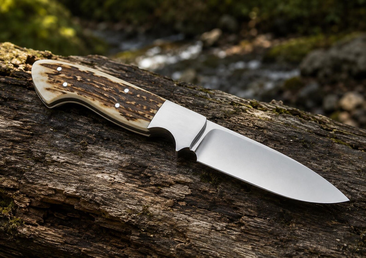 Custom J2 Steel Fixed Blade Hunting Knife – Antler-Style Handle & Outdoor Knife