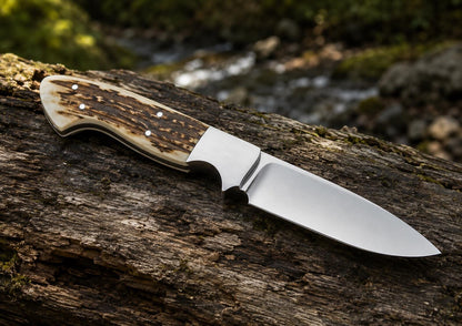 Custom J2 Steel Fixed Blade Hunting Knife – Antler-Style Handle & Outdoor Knife