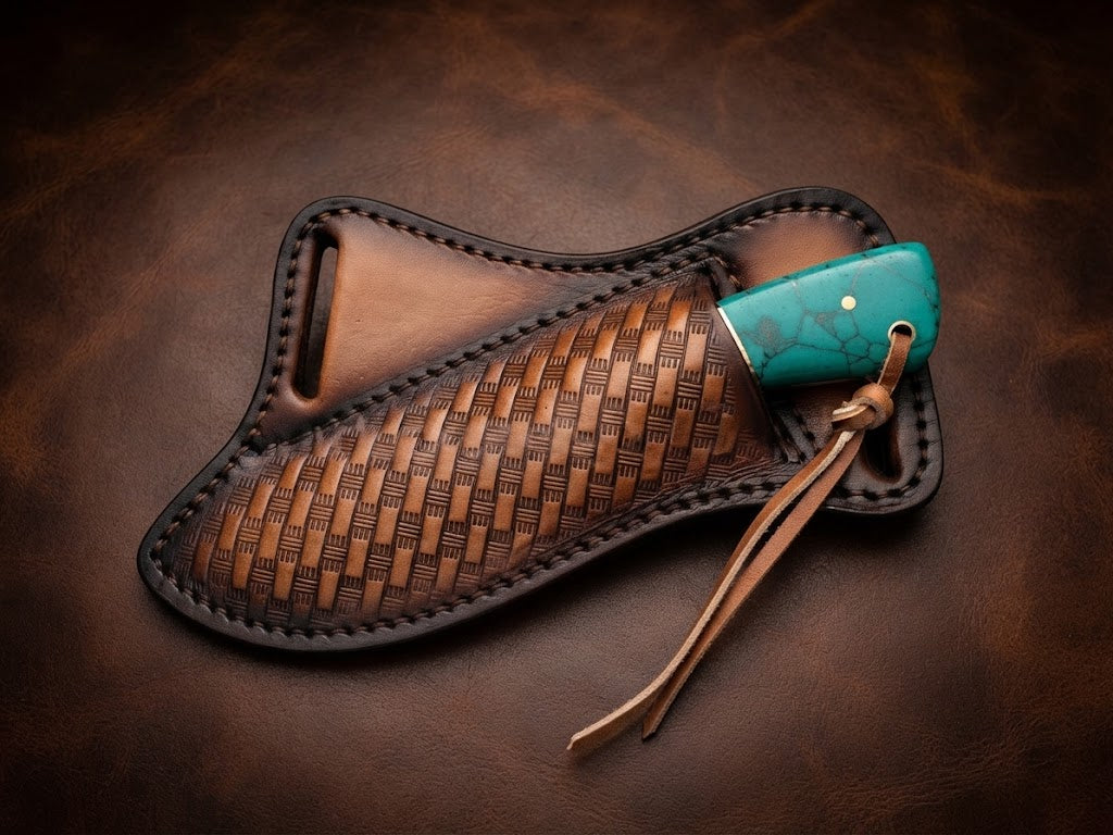 Custom Hunting Knife with Turquoise Resin Handle & Rasp Blade with Leather Sheath