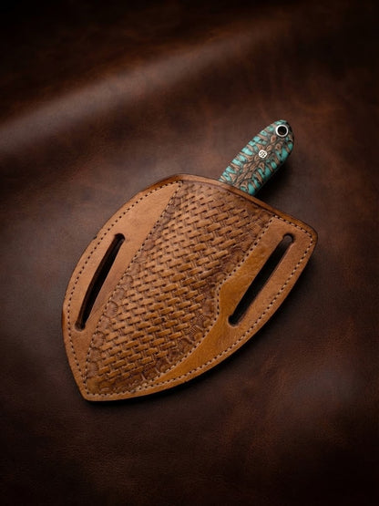 Handcrafted Custom Cowboy Hunting Knife Damascus Steel Blade Resin Handle with Tooled Leather Sheath