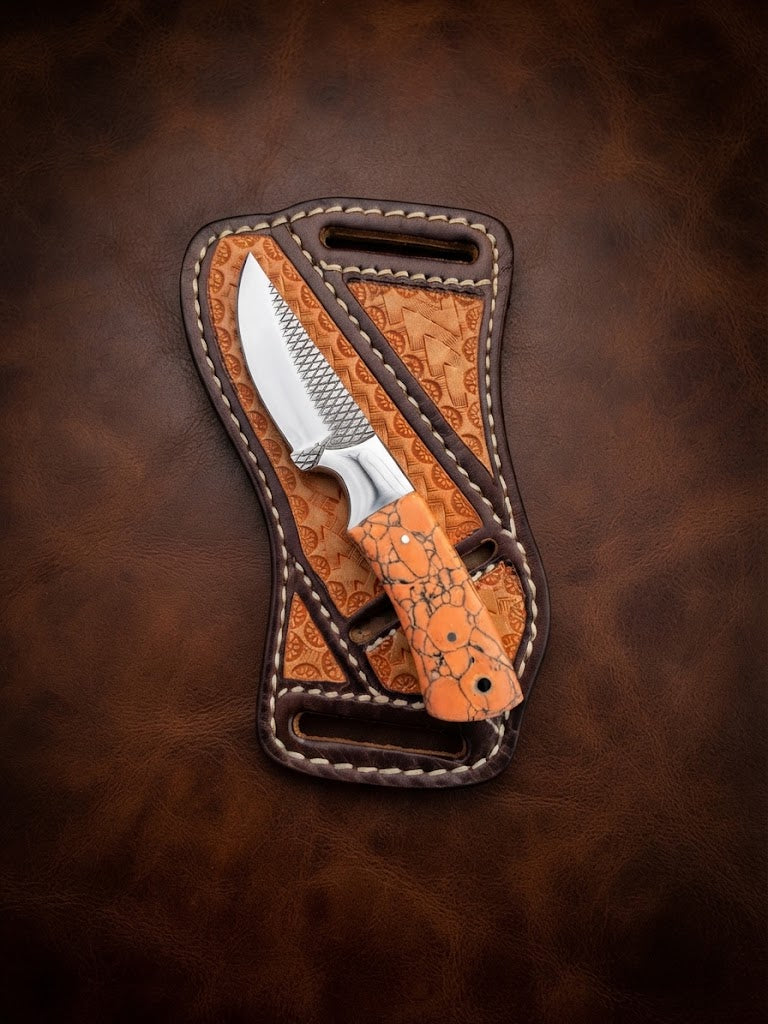 Handcrafted Custom Cowboy Hunting Knife Premium Orange Resin Handle & Rasp Blade