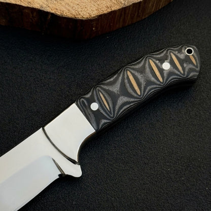 Custom Handcrafted Fixed-Blade Bowie Knife with Micarta Handle and Leather Sheath