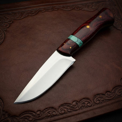 Custom Fixed Blade Hunting Knife |Pakka Wood Handle & Leather Sheath