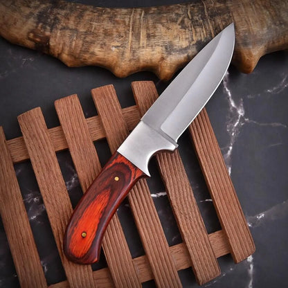 Wooden Handle Fixed Blade Knife with Leather Sheath – Outdoor & Hunting Knife