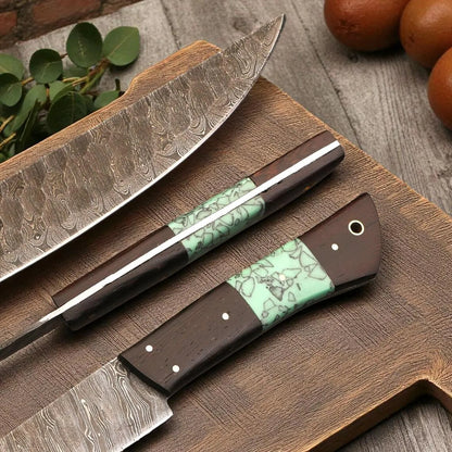 Damascus Steel Chef Knife Set 5 Pcs with Wooden handle