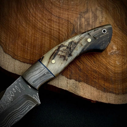Custom Hand-Forged Damascus Steel EDC Fixed Blade Knife with Custom Leather Sheath