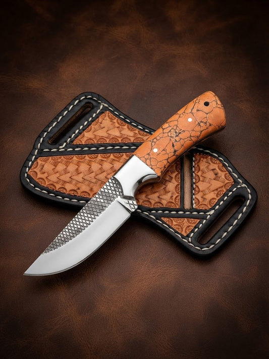 Handcrafted Custom Cowboy Hunting Knife Orange Resin Handle & Rasp Blade