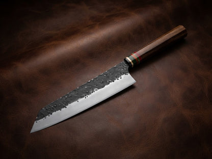 Handcrafted Custom Chef Knife with Rosewood Handle and Forged Blade & Leather Sheath