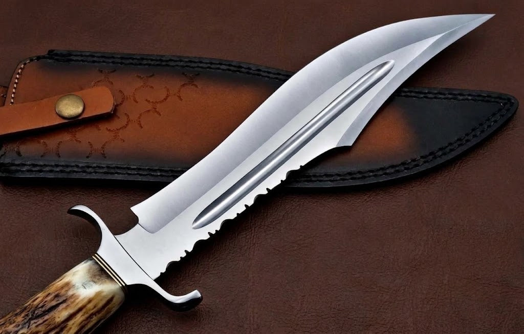 Handcrafted D2 Steel Bowie Knife with Genuine Deer Antler Handle Custom Hunting Knife