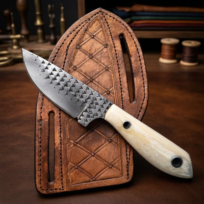 Handcrafted Cowboy Knife with Bone Handle & Leather Sheath