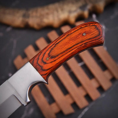 Wooden Handle Fixed Blade Knife with Leather Sheath – Outdoor & Hunting Knife