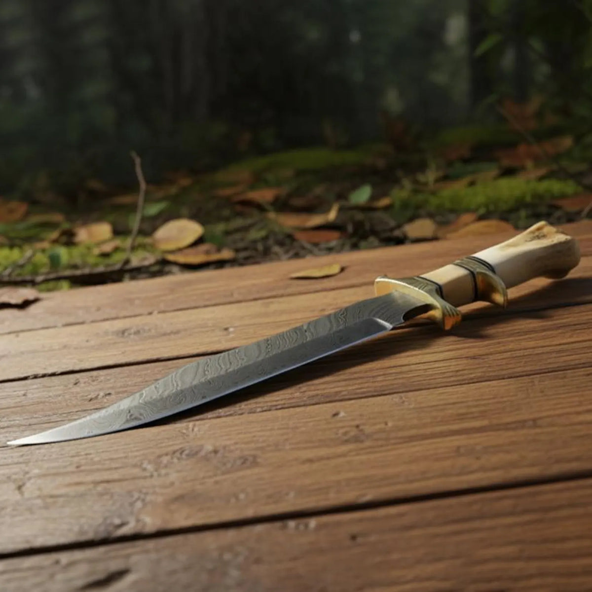 Handcrafted Damascus Steel Bowie Knife with Bone & Horn Handle
