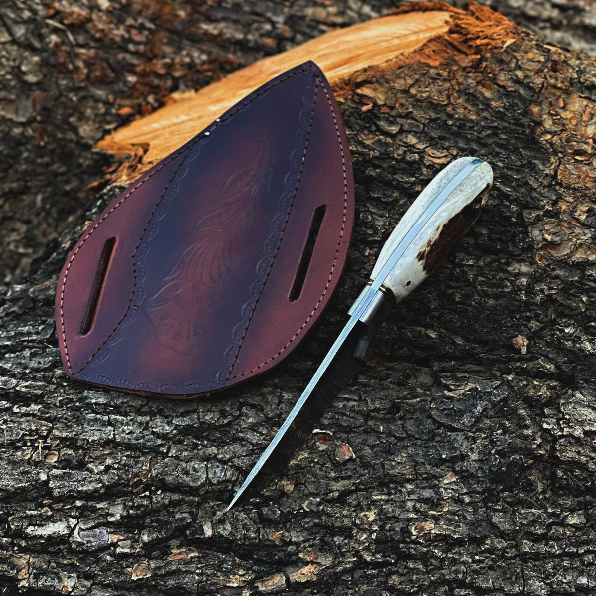 Premium Damascus Fixed Blade Hunting Knife with Antler Handle