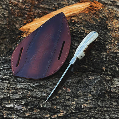 Premium Damascus Fixed Blade Hunting Knife with Antler Handle