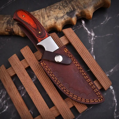 Wooden Handle Fixed Blade Knife with Leather Sheath – Outdoor & Hunting Knife