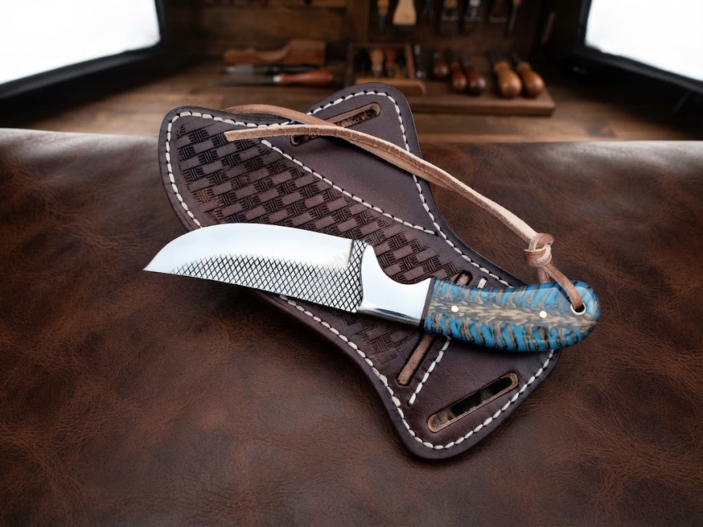handcrafted Custom Cowboy Knife – Forged Steel Blade & Premium Stabilized Pinecone Handle