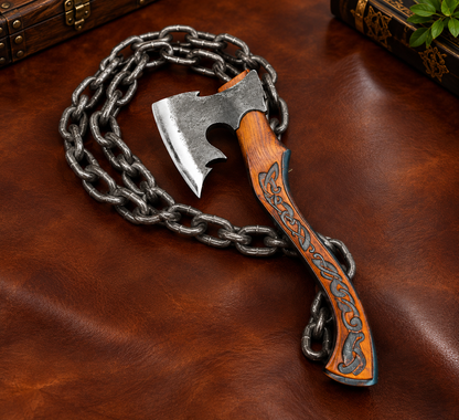 Handcrafted Viking Axe – High Carbon Steel Head & Carved Wooden Handle