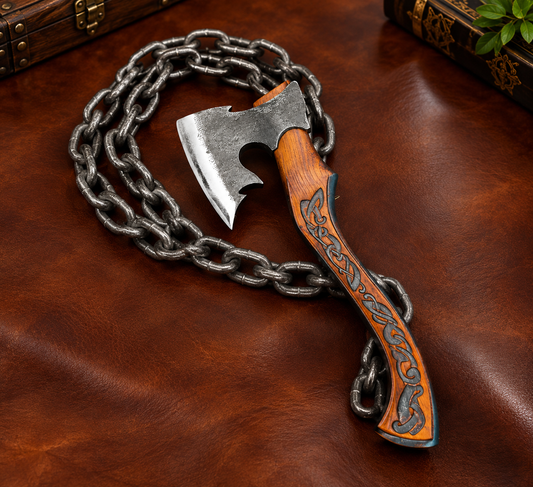 Handcrafted Viking Axe – High Carbon Steel Head & Carved Wooden Handle