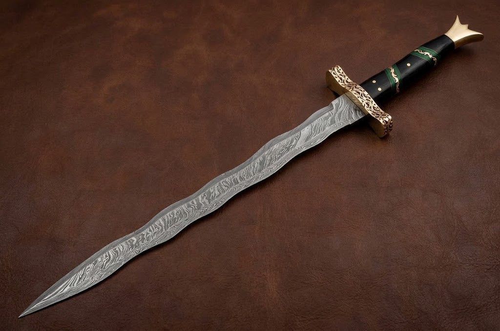Handcrafted Damascus Viking Sword with Micarta Handle & Brass Guard with Leather Sheath