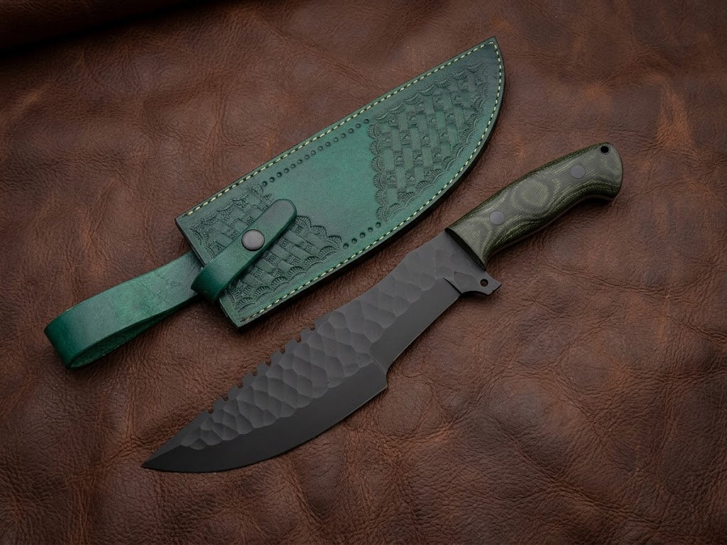 Handcrafted Black Powder-Coated Stainless Steel Tracker Hunting Knife with Micarta Handle